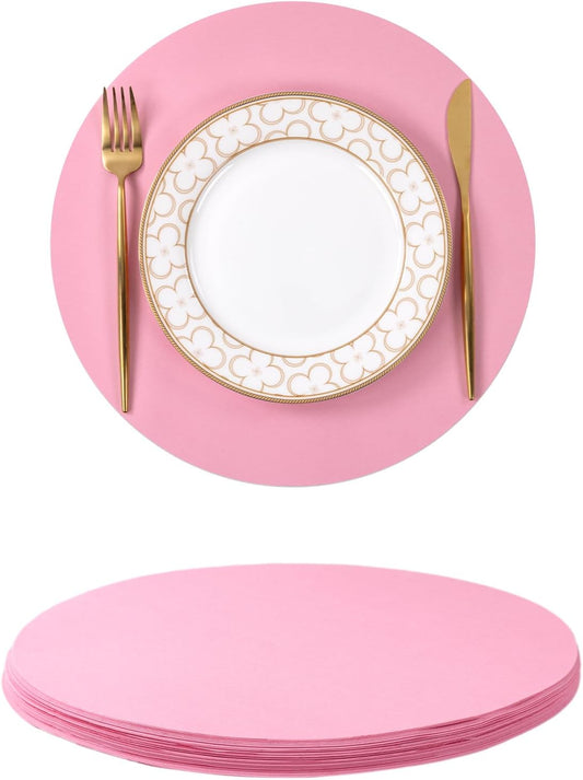 SHACOS 100 pcs Round Paper Placemats Disposable 13 inch Colored Paper Place Mats for Wedding Birthday Party Bridal Baby Shower Table Decoration, Light Pink