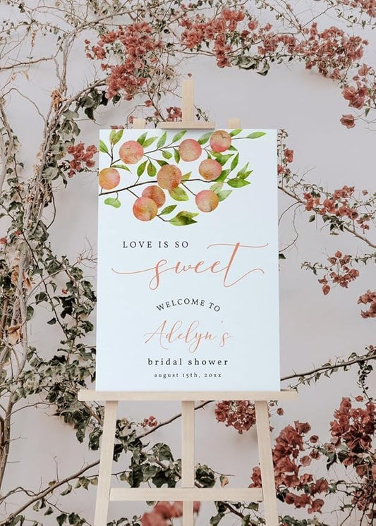 Personalized Peach Bridal Shower Welcome Sign – Custom Floral Love Is So Sweet Wedding Banner – Elegant Peach Themed Engagement Party Poster – Rustic Bridal Shower Decoration for Bride