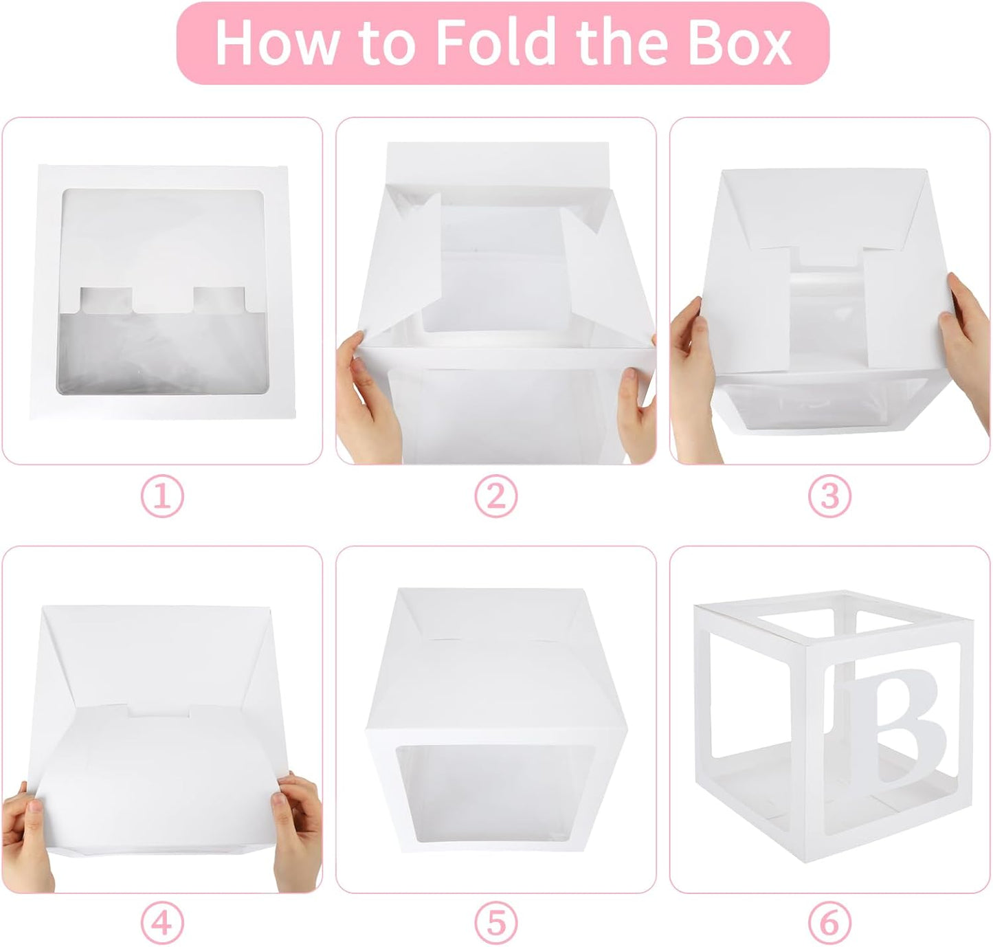 RUBFAC Baby Boxes for Baby Shower Decoration with 8 Letters and 36 Balloons 4pcs Clear Balloon Boxes BABY Blocks for Girls Birthday Party Decorations(Pink)