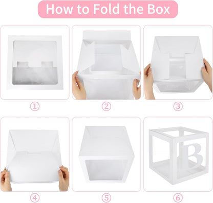 RUBFAC Baby Boxes for Baby Shower Decoration with 8 Letters and 36 Balloons 4pcs Clear Balloon Boxes BABY Blocks for Girls Birthday Party Decorations(Pink)