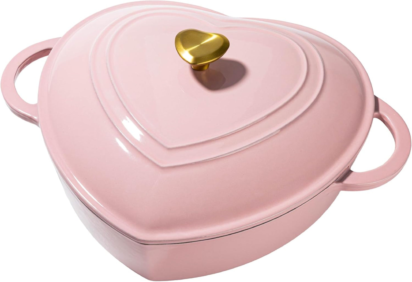 Paris Hilton Enameled Cast Iron Braiser, Heart-Shaped Skillet with Lid, Superior Heat Retention Casserole, Stovetop and Oven-to-Table, 3.5-Quart, Pink