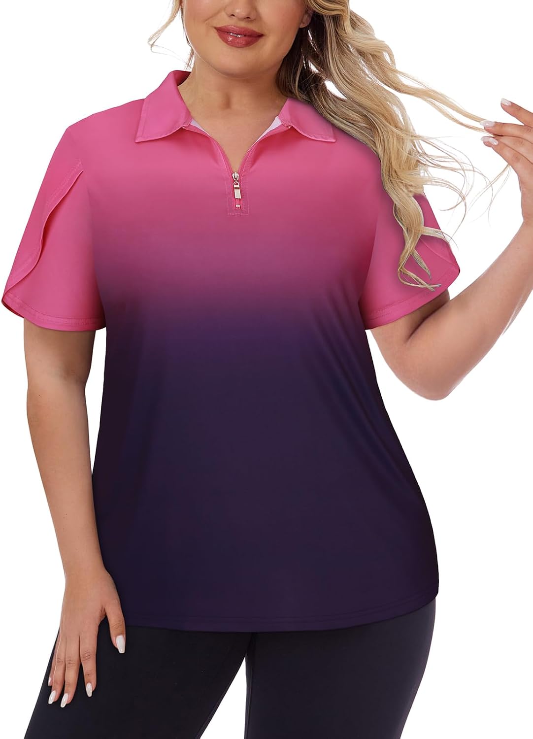 Tanst Sky Women's Plus Size Golf Polo Shirts Zip Up Short Sleeve Tops Loose Fit UPF 50+ Tennis Workout Apparel XL-5XL