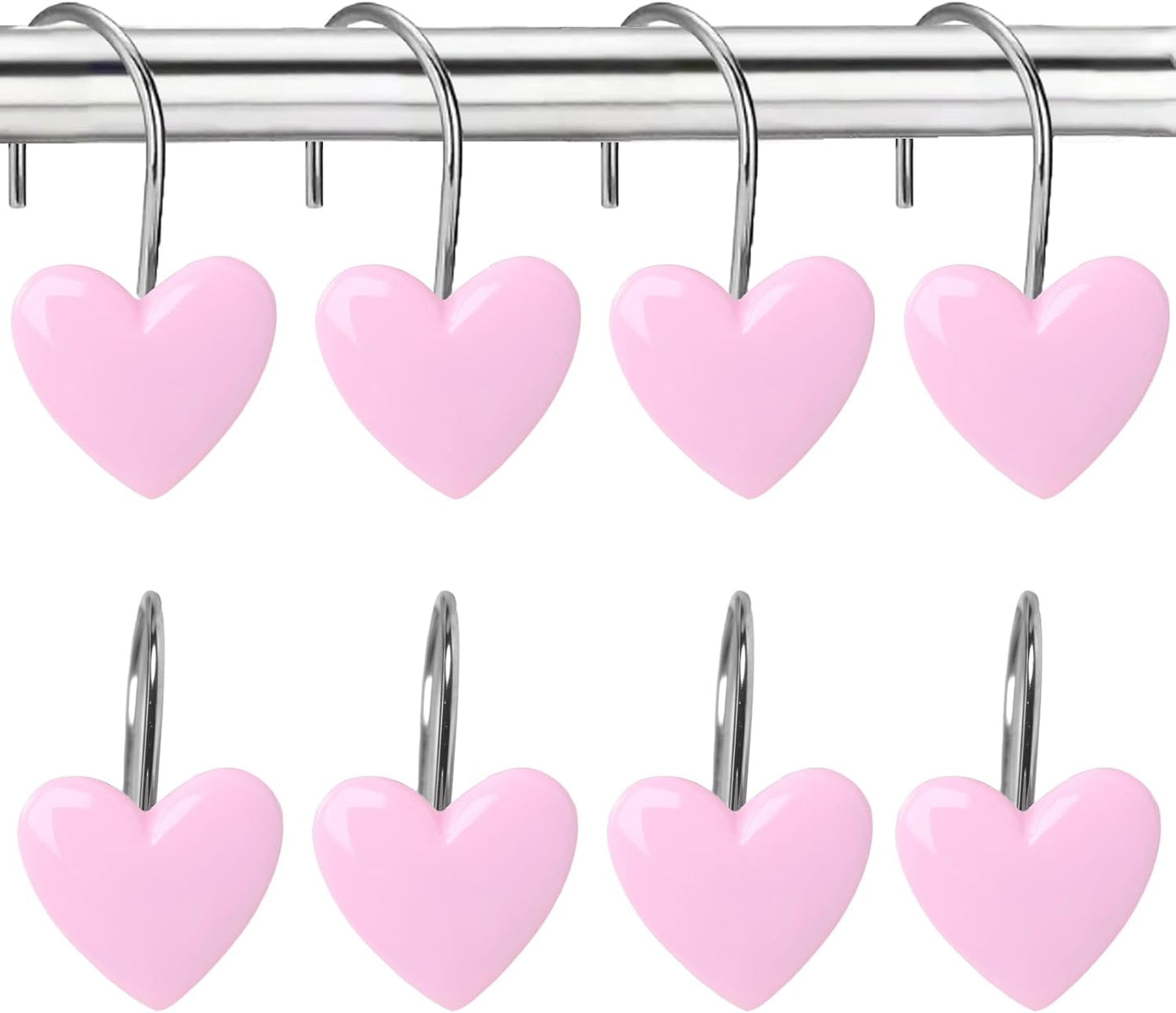 12PCS Decorative Heart Shower Curtain Hooks - Cute Pink Bathroom Accessories, Non-Rust Metal Hooks for Shower Curtain Rings, Easy Install Bathroom Decor for Women, Girls, Kids Room