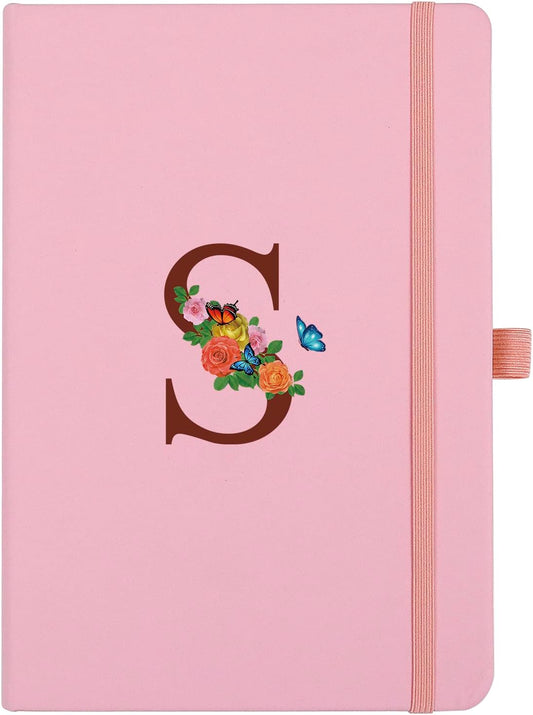 Pink Notebook for Women, 5.7"X8.3" A5 Journal Notebook with Letter S, Dual-Sided Writing Notebook with Dividers, Cute Leather Journal for Work, Business, School, Meetings, Travelers, Small Notebook