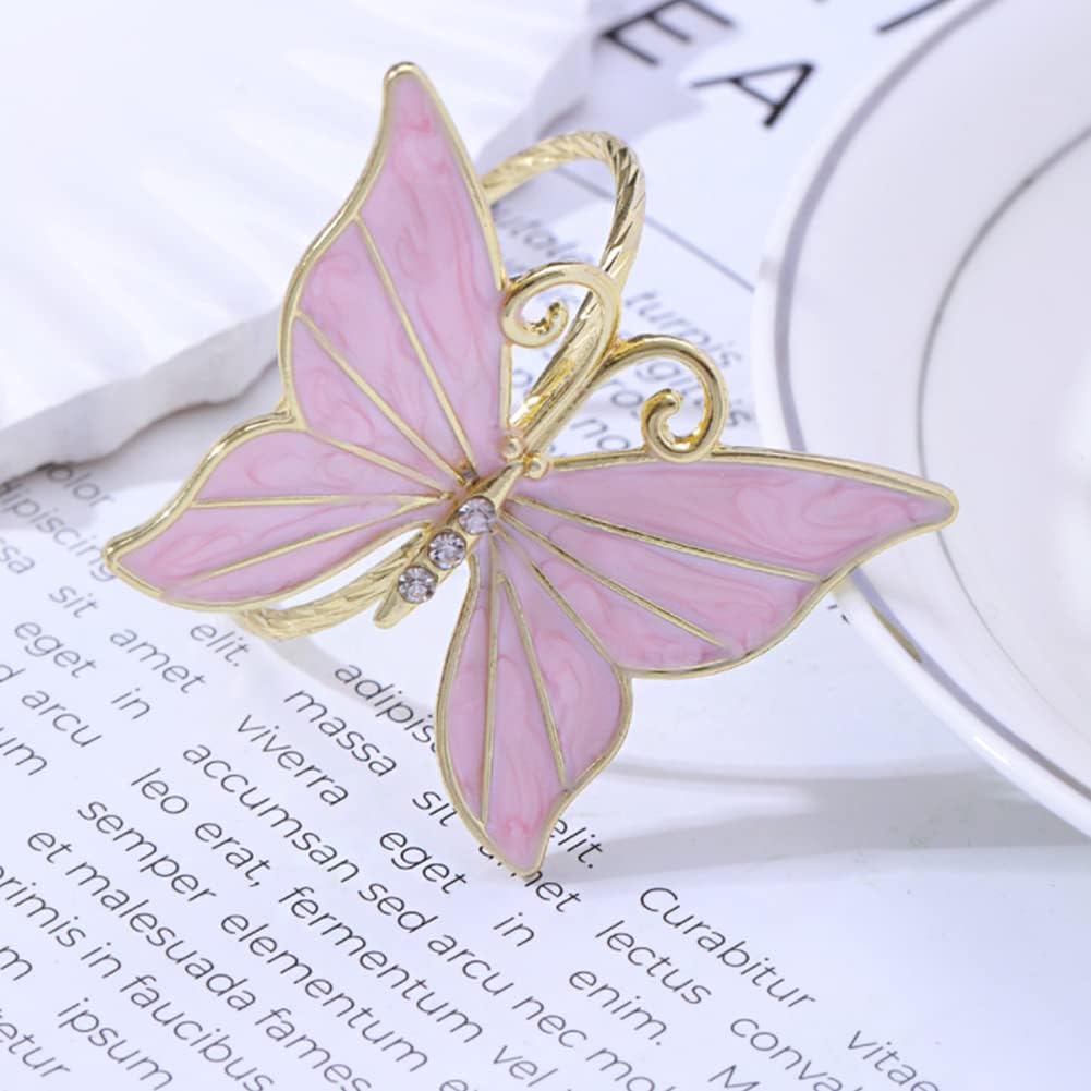 Butterfly Napkin Rings Set of 8, Flower Butterfly Napkin Ring Holder for Easter, Wedding, Christmas, Dinner Party, Family Gathering Napkin Cloth Ornament Decoration Table Accessories (Pink)