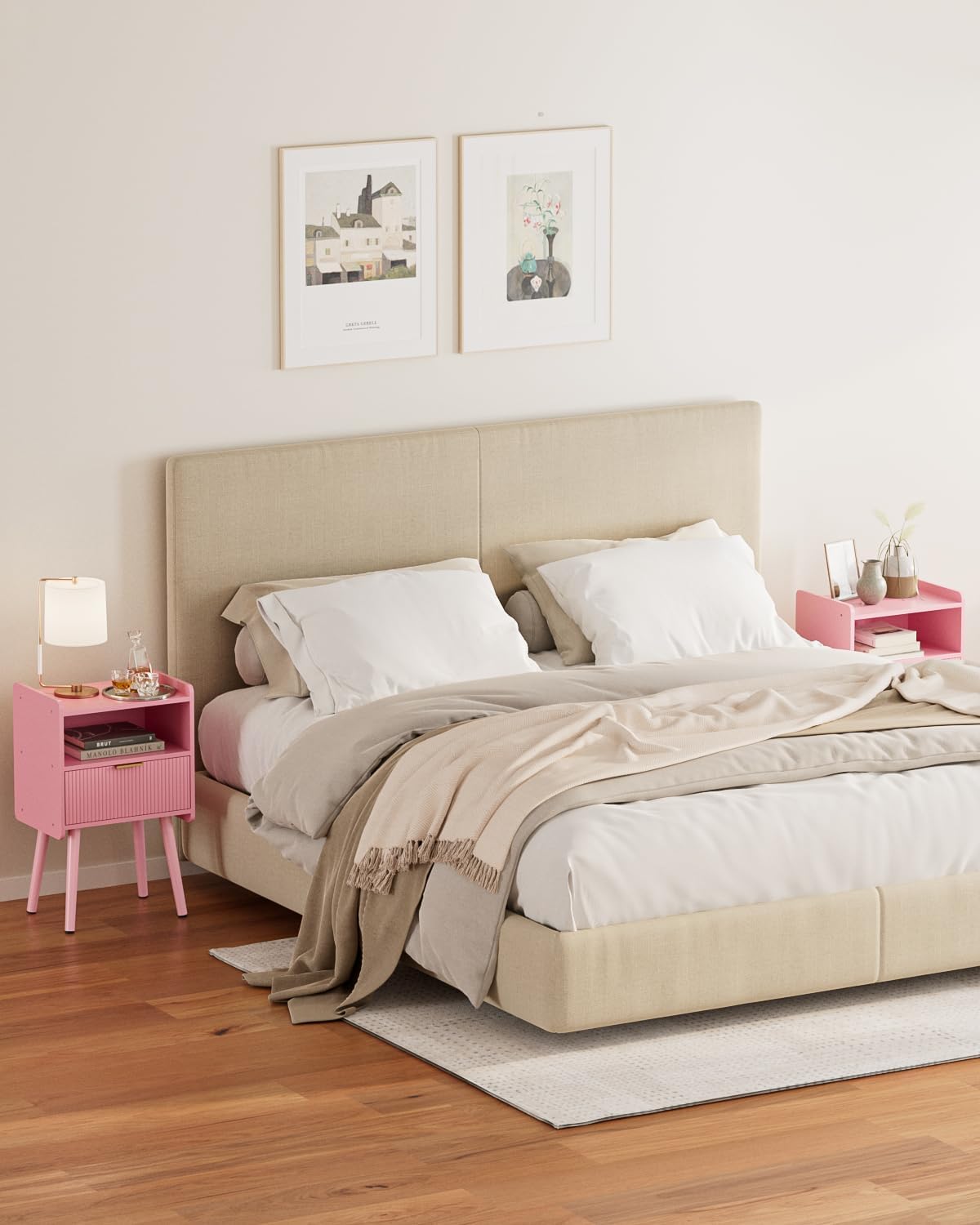 Night Stand, Modern Side Table, Small Nightstand, Wood Bedside Table with Storage Drawer End Table for Bedroom,Living Room,Office, Pink
