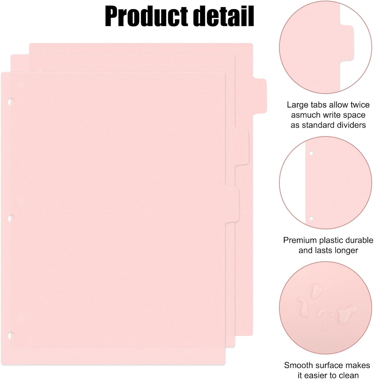 8Pcs 3 Ring Pink Binder Dividers with 8 Tabs,A4 Sturdy Plastic Dividers Aesthetic Dividers for Binder,Insertable Pink Binder for Office Homework Notebook Binder Page Supplies