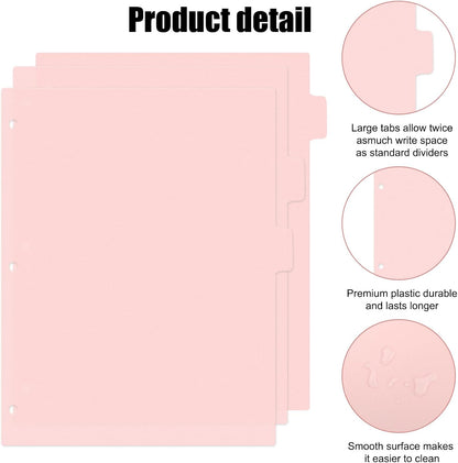 8Pcs 3 Ring Pink Binder Dividers with 8 Tabs,A4 Sturdy Plastic Dividers Aesthetic Dividers for Binder,Insertable Pink Binder for Office Homework Notebook Binder Page Supplies