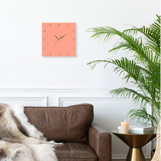 3dRose Coral Orange - Salmon Pink - Peach Apricot - Plain Simple one Single Solid Color 13x13 Wall Clock