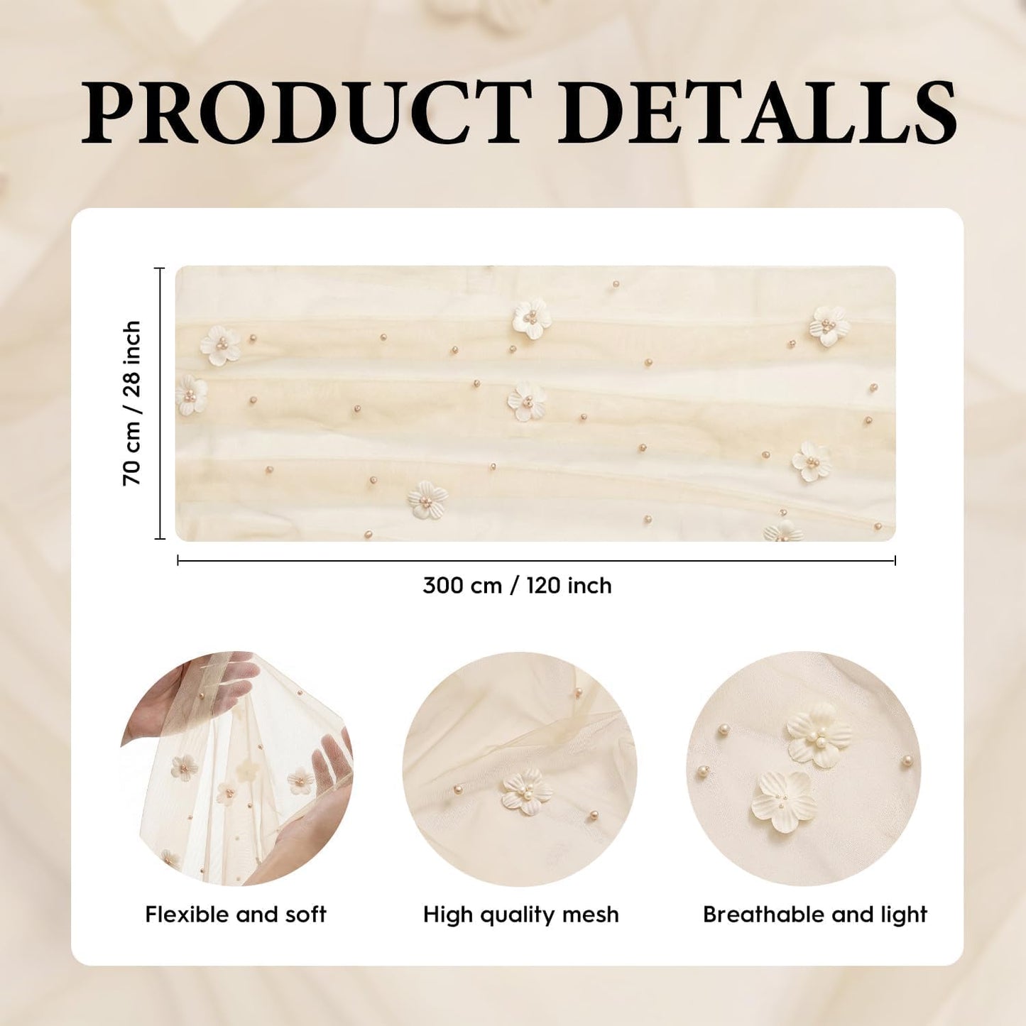Artoid Mode Flower Pearl Peach Gauze Table Runner 10FT, Seasonal Sheer Dining Holiday Wedding Birthday Baby Shower Table Decor for Home Party