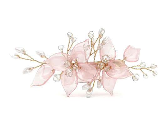 Wedding Hair Barrettes for Women Vintage Pink Flower Hair Clips Light Decorative Pins and Clip Accessories for Bride Bridesmaid Girls Elegant Crystal with Pearls and Rhinestones