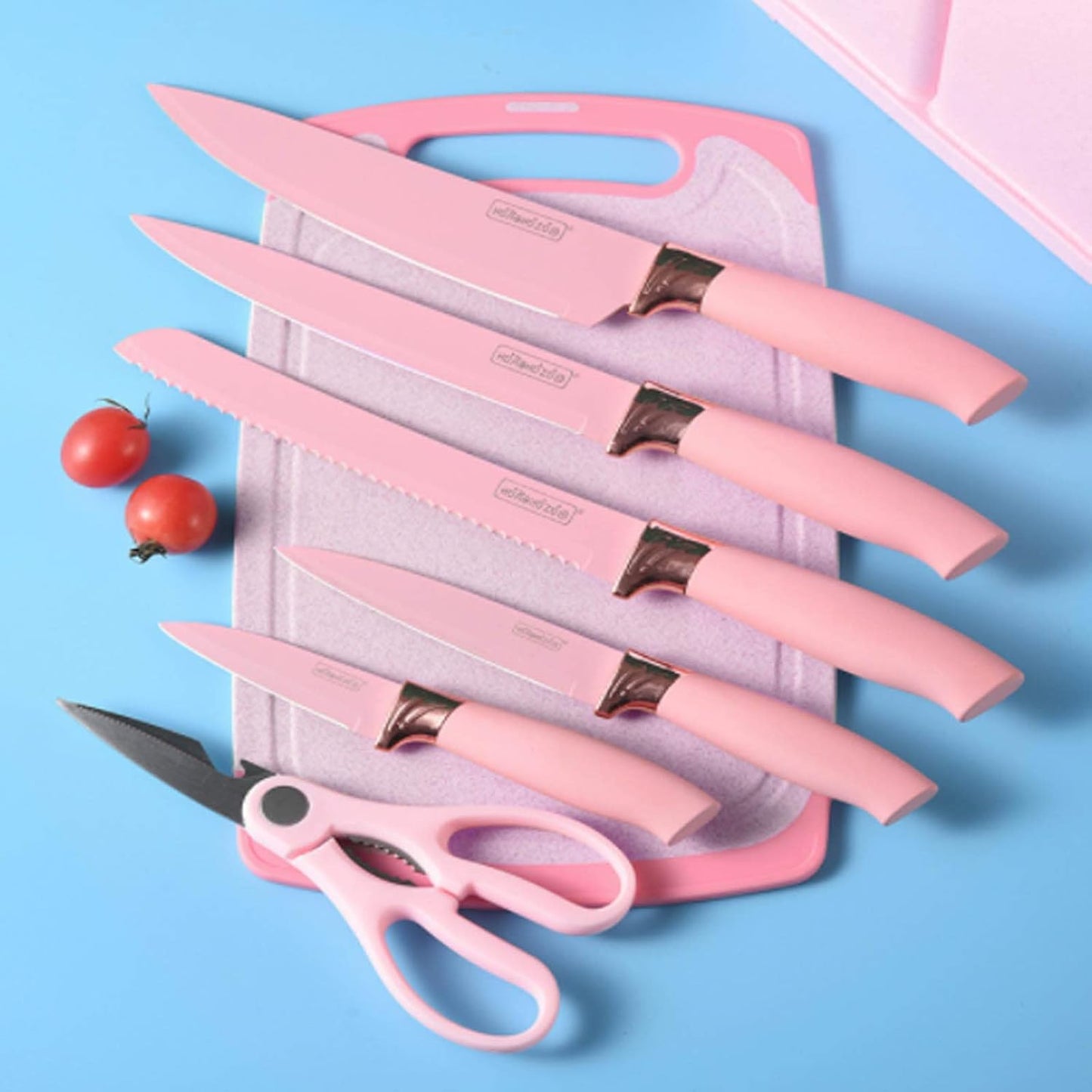 Kitchen Knife Set with Block, Retrosohoo Pink 19PC Silicone Kitchen Utensil Set and Stainless Steel Knife Set, Non-stick Sharp Chef Knife and Cooking Utensils Gift for Women Family (19 in 1)