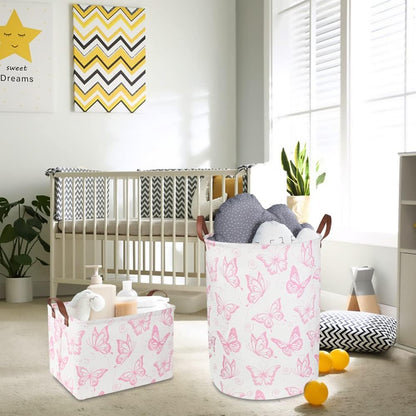 CLOCOR Rectangular Pink Basket, Collapsible Storage Bin, Waterproof Storage Box with Handles, Gift Organizer, Shelf Basket(Pink Butterfly)