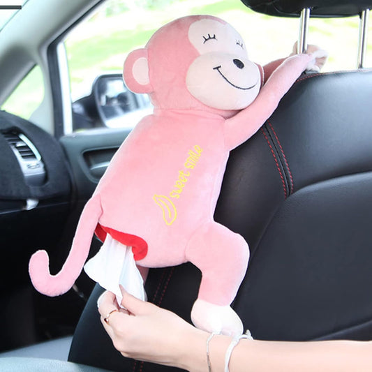 MSUIINT Tissue Holder for Car, Monkey Butt Tissue Box, Soft Plush Monkey Tissue Dispenser, Paper Towel Storage Container Wrapper, Cartoon Animal Hanging Paper Organizer Cover for Home, Office, Pink
