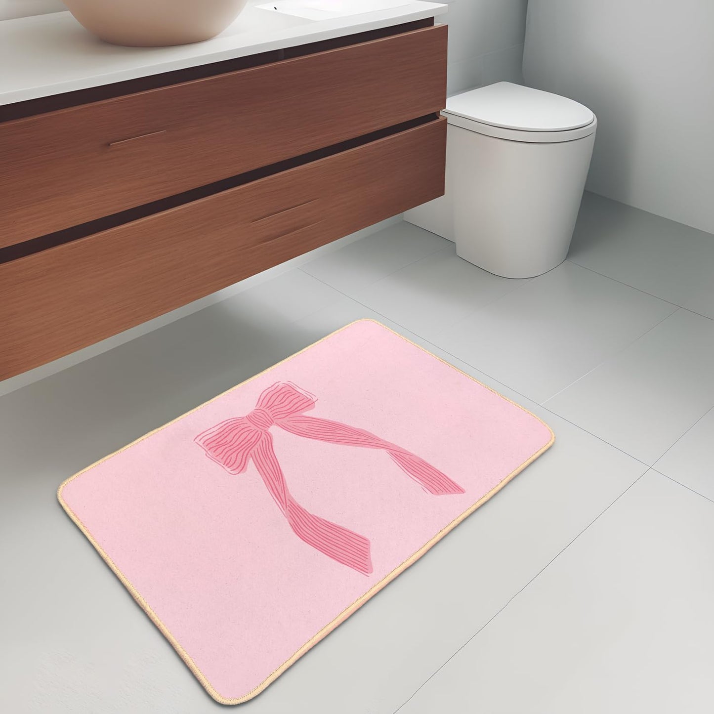 Coquette Preppy Pink Bow Welcome Mat Front Door Mat Kitchen Bath Mat, Pink Bathroom Bow Decor Floor Mats, Gifts for Women Teen Girls, 30 x 16 Inch