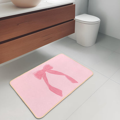 Coquette Preppy Pink Bow Welcome Mat Front Door Mat Kitchen Bath Mat, Pink Bathroom Bow Decor Floor Mats, Gifts for Women Teen Girls, 30 x 16 Inch