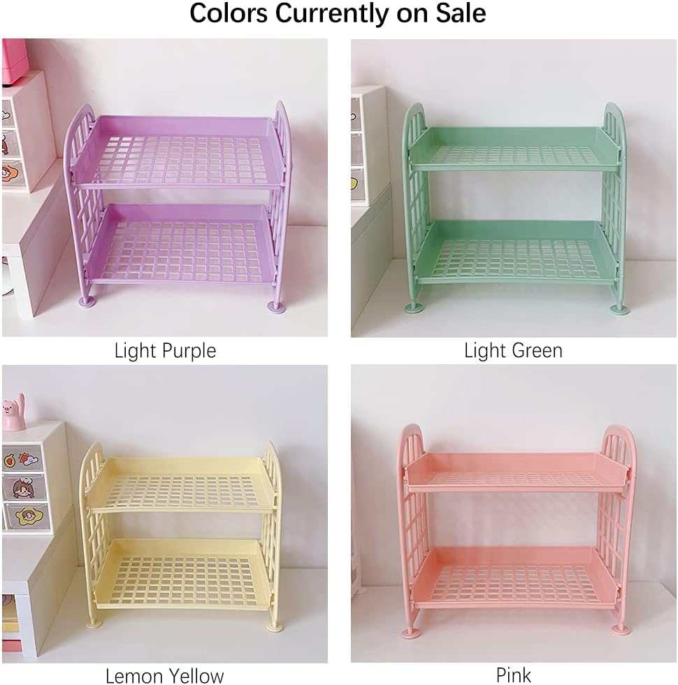 Desktop Rack Cosmetic Stationery Storage Holder, 2-Tier Multifunctional Plastic Shelf Makeup Organizer for Skincare Office Kitchen Bedroom Bathroom Home (Pink)