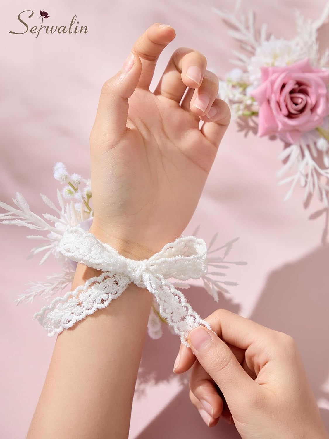 Serwalin Pink Corsage and Boutonniere Set, Boutonniere for Men and Wrist Corsage Wristlet Prom Homecoming Wedding Flowers Accessories Party Suit Decorations