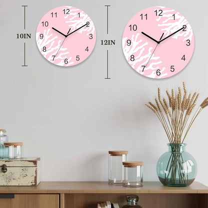 Ocean Wall Clock Battery Operated Non-Ticking 10" Round Wood Clocks, Coral Texture Marine Pink Kitchen Wall Clock for School Bathroom Living Room Home Office Wall Decor