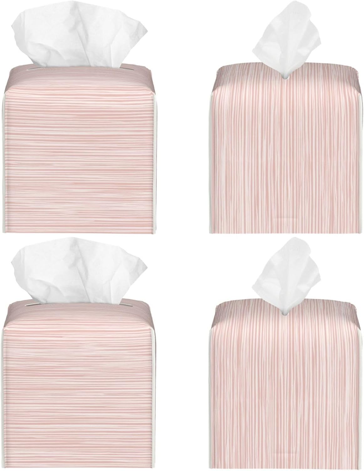 Light Pink Pastel Pattern Subtle Vertical Stripes Tissue Box Cover Square Pu Leather Waterproof Tissue Box Holder for Car Bathroom Bedroom Office Tabletop Decor