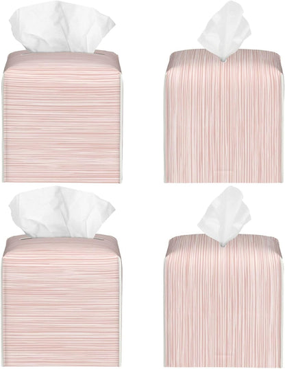 Light Pink Pastel Pattern Subtle Vertical Stripes Tissue Box Cover Square Pu Leather Waterproof Tissue Box Holder for Car Bathroom Bedroom Office Tabletop Decor