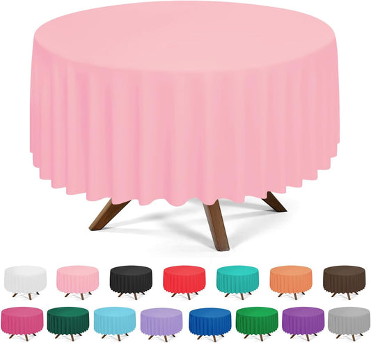 YSYJ 3 Pack Pink Plastic Tablecloth Disposable Round Table Cloth 84 Inch Table Cover for Parties