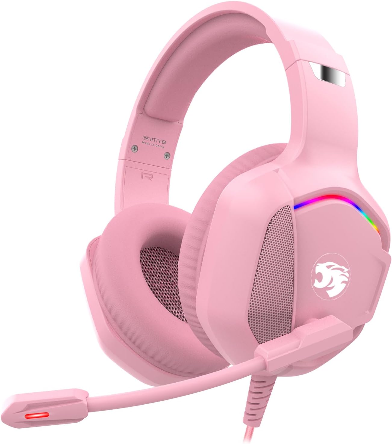 Pink Gaming Headset with Microphone for Ps5, Xbox One Series X/s, Ps4, Pc, Switch, Stereo Wired Noise Cancelling Over-Ear Headphones with Mic, RGB, for Computer, Laptop, Mac, Nintendo (Pink)