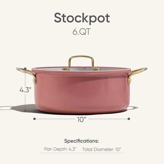 CAROTE 6QT Fully-Clad 3-Ply Stainless Steel Stockpot with Lid Small Kitchen Pot,Outer Ceramic Layer,Even Heating, Fits all stoves,Oven & Dishwasher Safe,Stay Cool Handle,Pink (PFAS/PFOA/PFOS Free)