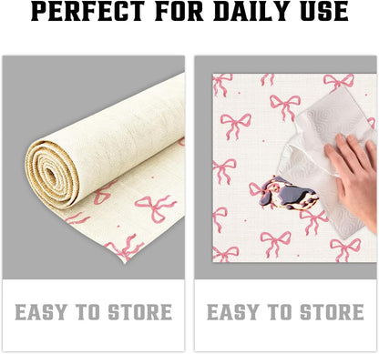 Pink Bow Linen Placemats Set of 4, Cute Waterproof Washable Heat Resistant Place Mats 12x18 Inch, Table Mat for Bridal Shower Wedding Outdoor Indoor Home Kitchen Birthday Party Dining Decoration-13
