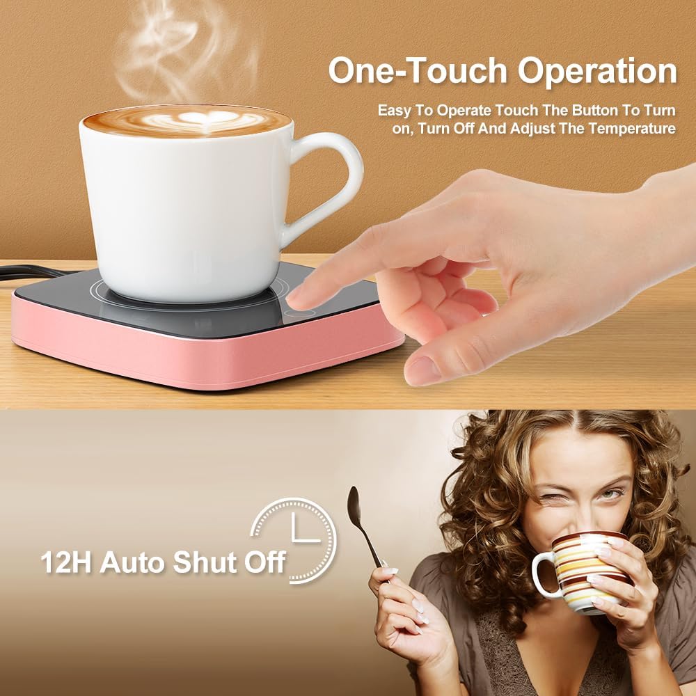 Coffee Mug Warmer Waterproof Smart Cup Warmer with 3 Temperature Setting for Warming & Heating Coffee, Beverage, Milk, Tea and Hot Chocolate (Pink)