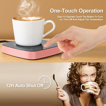 Coffee Mug Warmer Waterproof Smart Cup Warmer with 3 Temperature Setting for Warming & Heating Coffee, Beverage, Milk, Tea and Hot Chocolate (Pink)