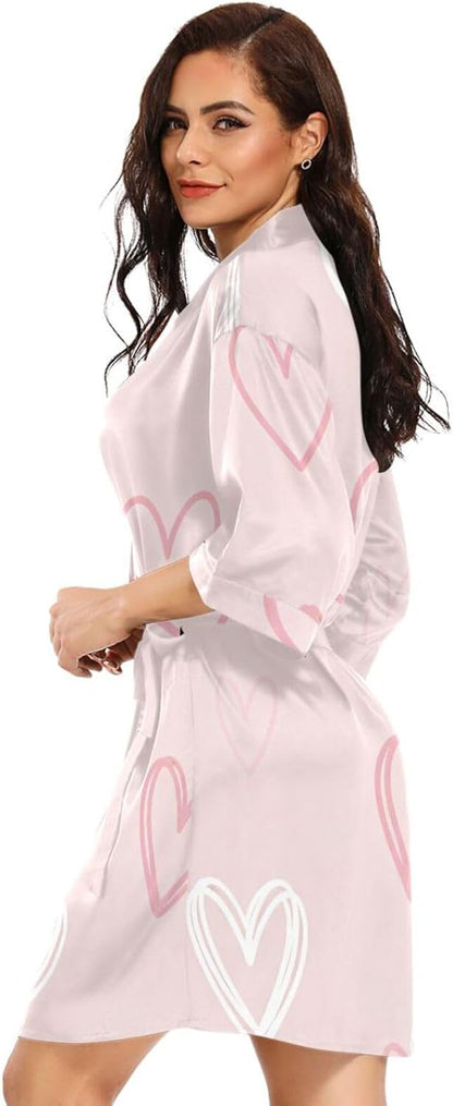 Valentine's Pink Heart Womans Bathrobes Classic Night Shirt Woman for Hospital