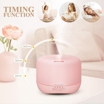 Aromatherapy Essential Oil Diffuser for Room: 500ml Colorful Aroma Air Humidifier with Adjustable Cool Mist Mode, Auto Off Ultrasonic Diffusers for Large Room Home Office(Pink)