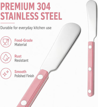 4PCS Stainless Steel Butter Knives Set: 6.3 Inch Cheese Spreader 304 Stainless Steel with Ergonomic Handle for Cheese, Butter & Jam (pink)