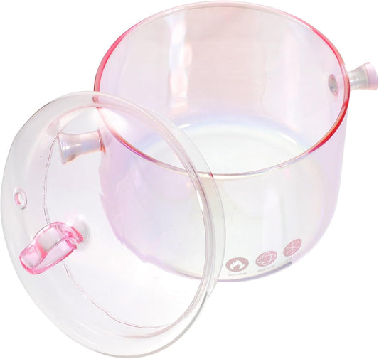 Glass Saucepan Ramen Pot Cooking Utensils Food Clear Simmering Pots for Stove Top Pink