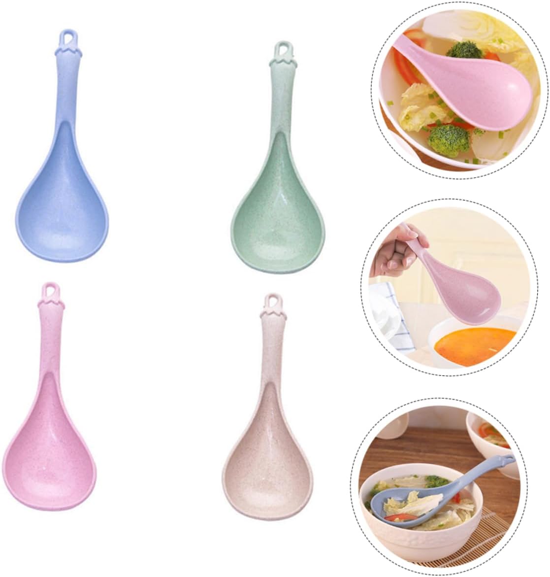 LABRIMP 4pcs Long Handle Soup Spoons Lightweight Kitchen Utensils for Hot Pot Porridge and Cereal Easy to Clean and Ergonomic Design Blue Green Beige Pink