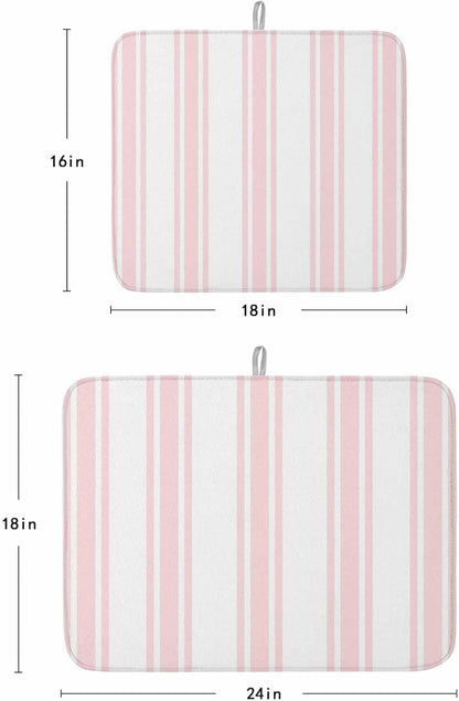 Pink Striped Dish Drying Mat 1 Pack, Modern Farmhouse Stripes Rustic Minimalist Absorbent Heat Insulating Kitchen Drying Pad Drainer Mats for Sink Counter Pot Dishes 18 X 24 Inch