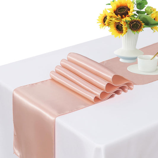 Pack of 10 Satin Blush Pink Table Runners 12 x 108 Inches - WENSINL Blush Table Runner for Party Wedding Birthday Banquet Baby Shower Engagement Anniversary Meeting Event Dining Room Decoration