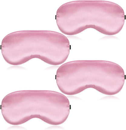 4 Pcs Pink Silk Sleep Mask for Sleeping with Adjustable Strap, Silk Eye Masks Satin Blackout Blindfold Sleep Eye Cover Comfortable Blindfold Eyeshade for Men&Women