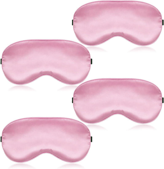 4 Pcs Pink Silk Sleep Mask for Sleeping with Adjustable Strap, Silk Eye Masks Satin Blackout Blindfold Sleep Eye Cover Comfortable Blindfold Eyeshade for Men&Women