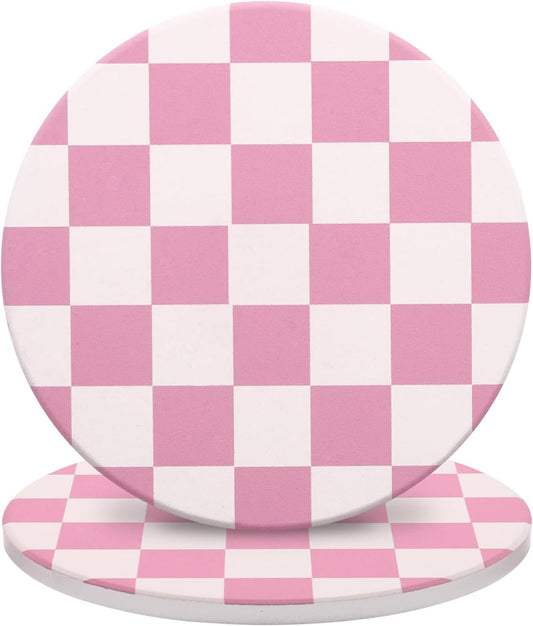 2 Pack Ceramic Absorbent Coasters for Drinks, Heat Resistant Drink Coasters for Desk, Pink Coaster Set for Coffee Table, Non-Slip Cup Coaster with Cork Backing, Posavasos for Kitchen Home Decor Gifts