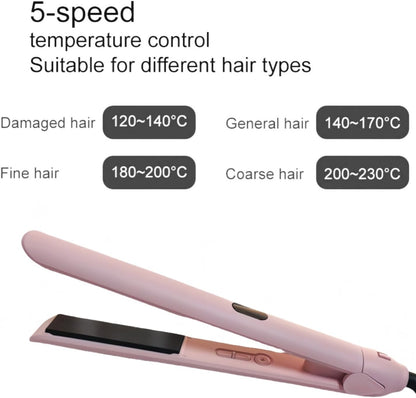 Professional Hair Straightener, Titanium Flat Iron with LCD Display, MCH Hot Plate, 360° Rotating Cord, Fast Heat Up, 2-in-1 Straightening and Curling (Light Pink)
