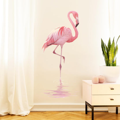 Lifelike Pink Flamingo Bird Wall Decal Nursery Animal Wall Sticker Removable Peel and Stick Wall Art Decor for Kid Baby Classroom Preschool Living Room Playroom Bedroom School