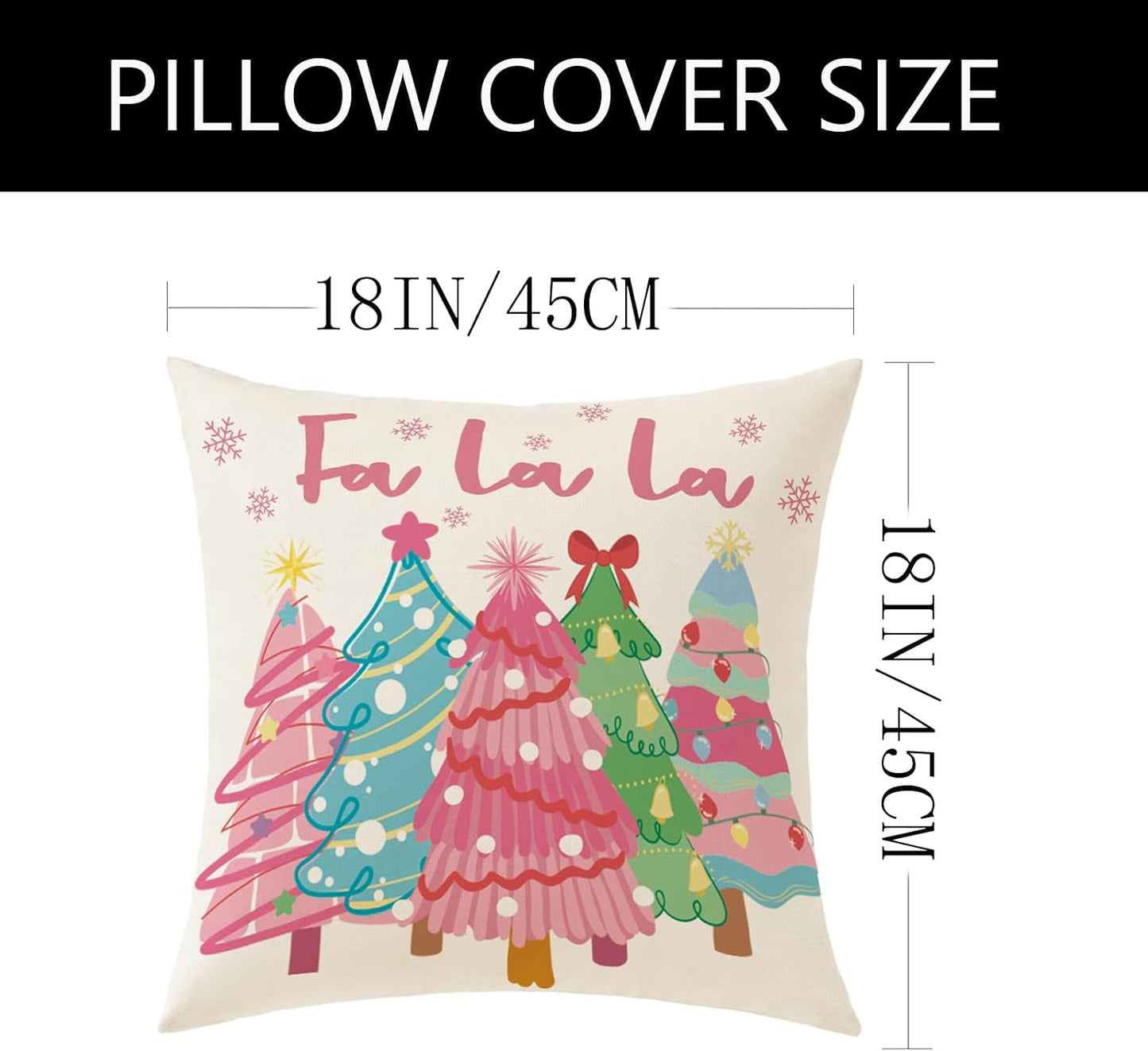 Pink Christmas Decorations Pillow Covers 18x18 Set of 4 Christmas Throw Pillow Covers, Holly Jolly FA La La Xmas Winter Holiday Linen Cushion Case for Home Sofa Couch Bed Chair Decor