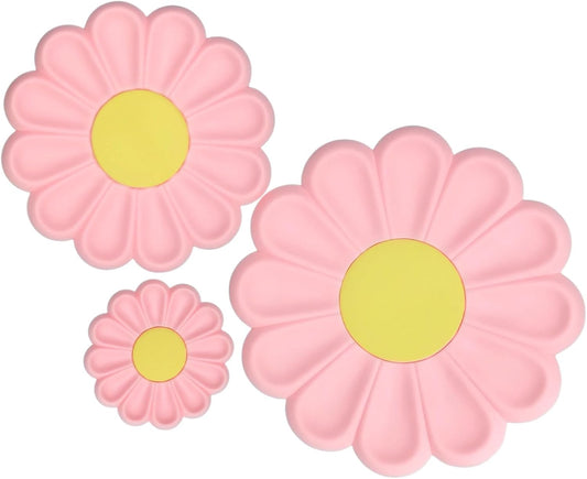 3Pcs Daisy Trivet Mats Silicone Insulation Pads 3 Sizes Pot Mats Round Coasters Creative Placemats,Pink