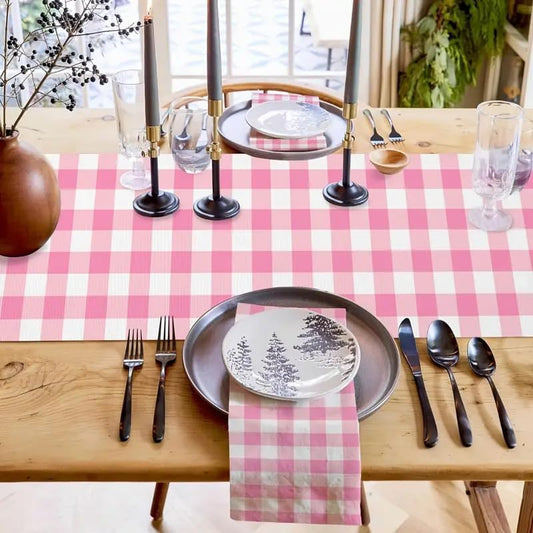 Pink Buffalo Plaid Table Runner, Seasonal Valentine's Day Washable Kitchen Dining Table Decoration for Easter Spring Home Party Wedding Decor 13x72 Inch(Light Pink)