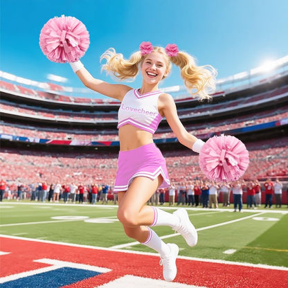 Lovecheer 5PCS Pom Poms Cheerleading with Mini Pompoms Hair Ropes Cheerleader Costume Gifts Wrist Decor for Sports Basketball Hockey Football Team Spirits Dance