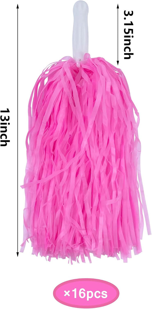 16 PCS Pink Cheerleading Pom Poms for Sports Squads Dancing Party Football Basketball Sports Stage Performance Celebration