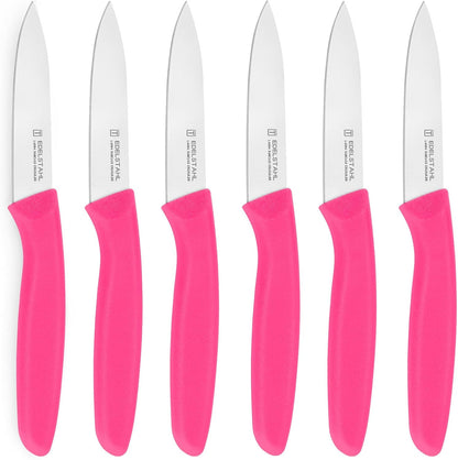 Paring Knives Set,Stainless Steel Paring Knife Set of 6,Sharp Vegetable&Fruit Knifes,Small Knife Set,Ergonomic Handle Paring Knives,Straight Edge Paring Knife Set,Pink Peeling Knife