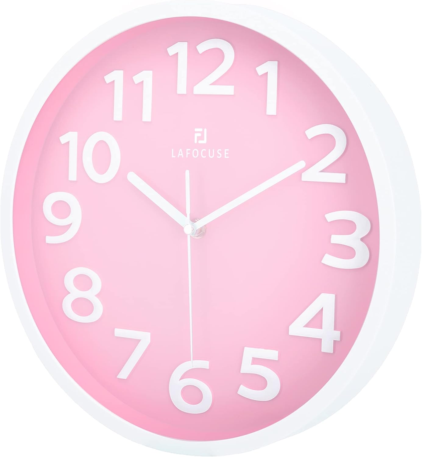 Lafocuse 12 Inch Silent 3D Numbers Pink Wall Clock Girls Bedroom, Battery Operated Pink Clock Wall for Living Room Decor